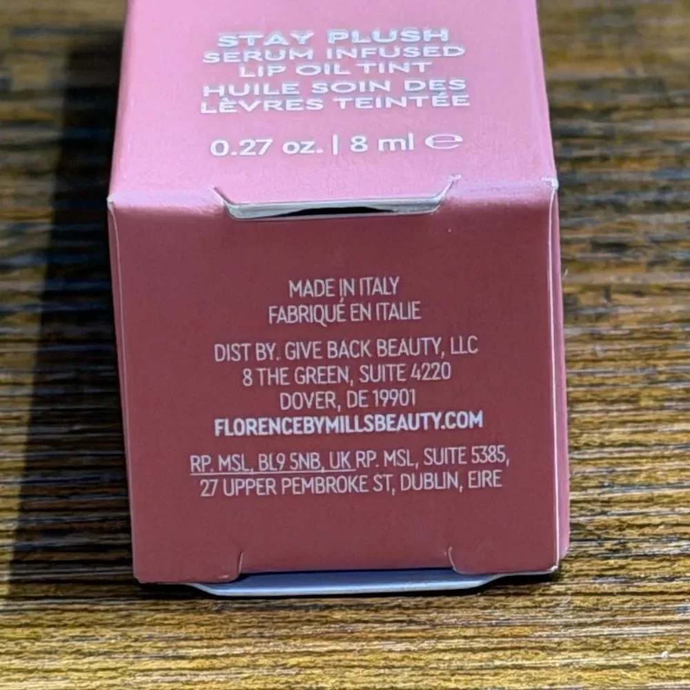 Florence by Mills Stay Plush Lip Oil in Coconut Colada. NEW in box.